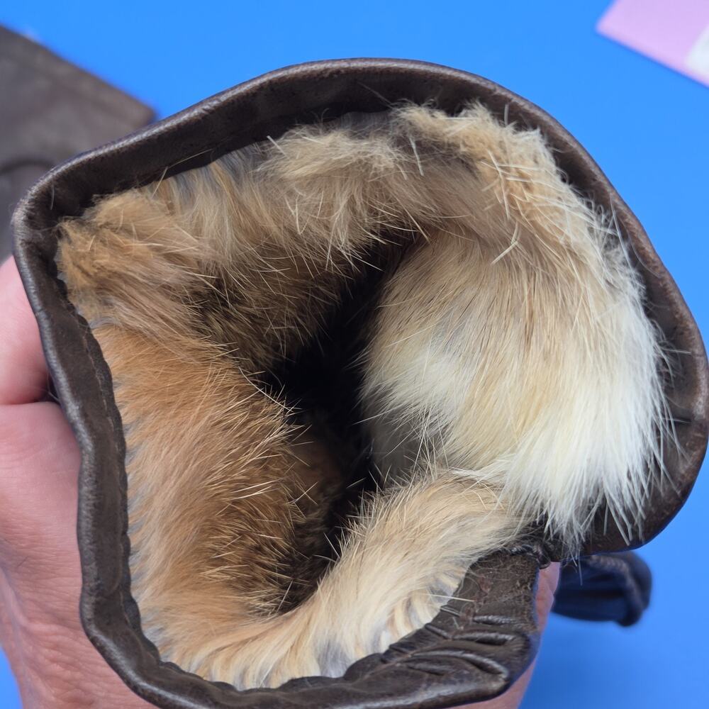 Men’s XL Genuine Leather Gloves Brown Real Rabbit Fur Lined Winter Dress Gloves - Picture 4 of 7